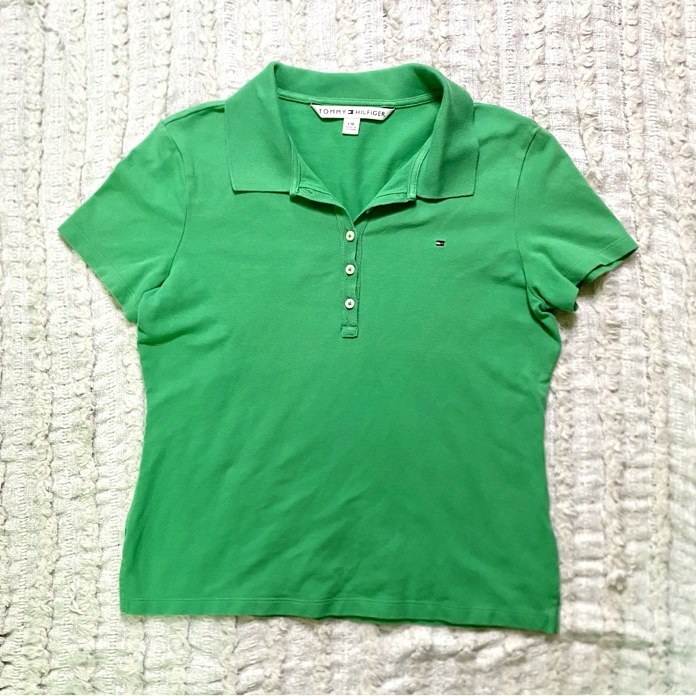 TOMMY HILFIGER Green Embroidered Logo Collard Polo - Picture 2 of 7